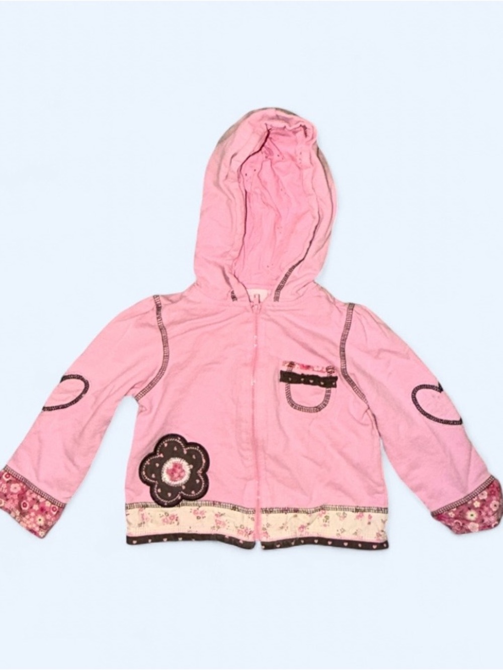Kids Headquarters Pink Hooded Zip-Up Jacket with Flower Applique